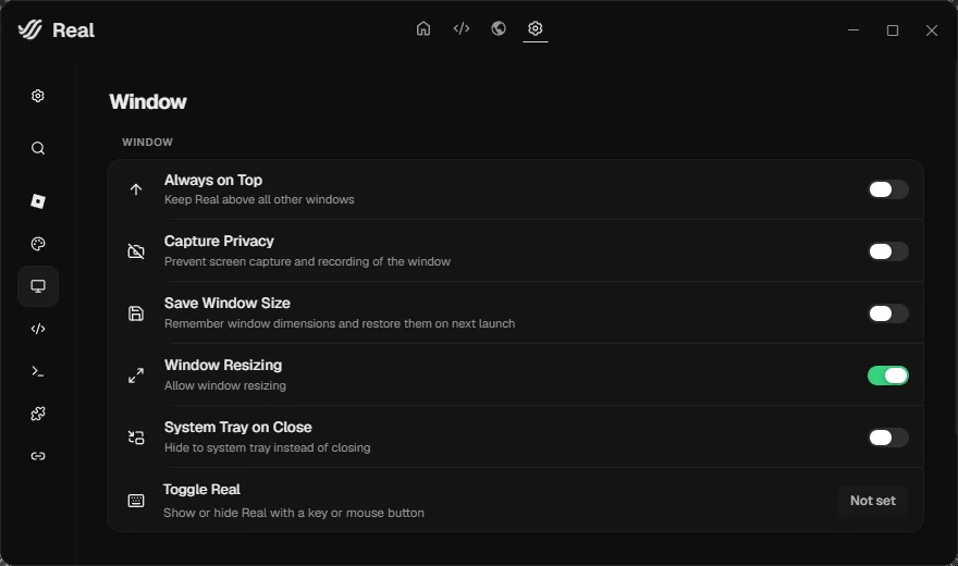 Settings screen
